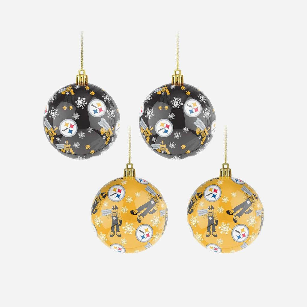 Pittsburgh Steelers 4 Pack Ball Mascot Ornament Set FOCO - FOCO.com