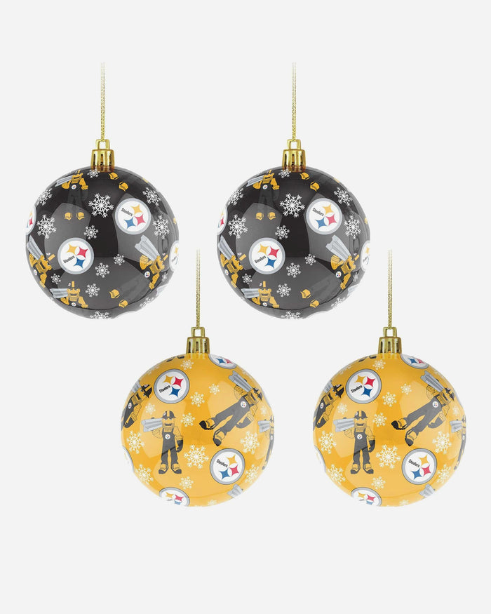 Pittsburgh Steelers 4 Pack Ball Mascot Ornament Set FOCO - FOCO.com