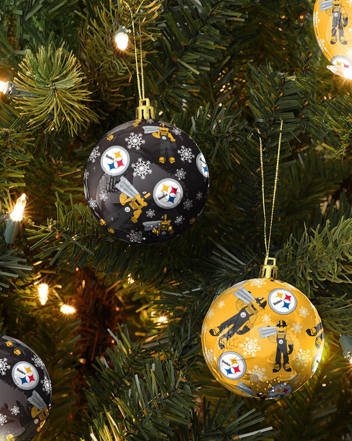 Pittsburgh Steelers 4 Pack Ball Mascot Ornament Set FOCO - FOCO.com