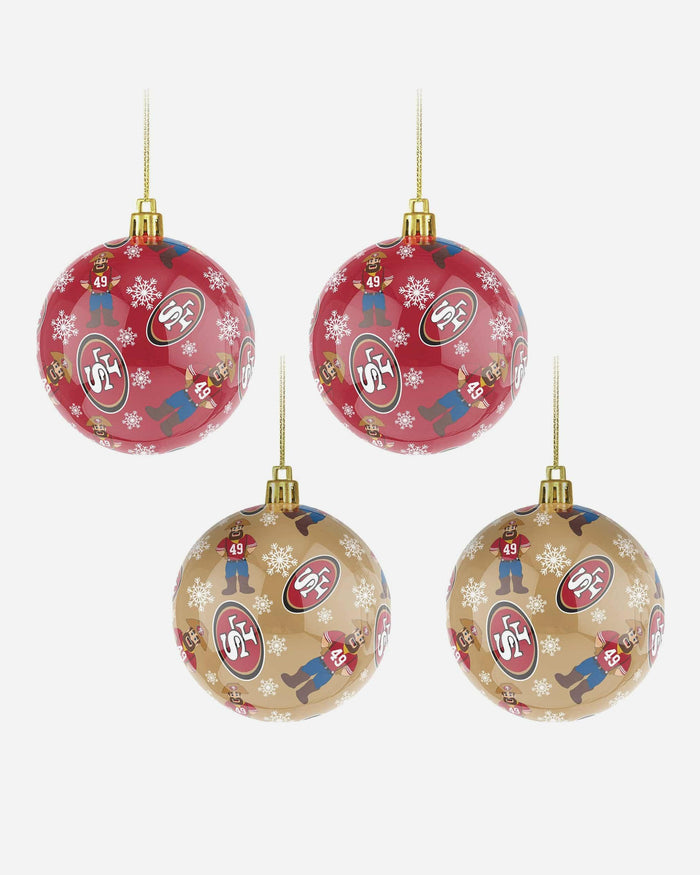 San Francisco 49ers 4 Pack Ball Mascot Ornament Set FOCO - FOCO.com