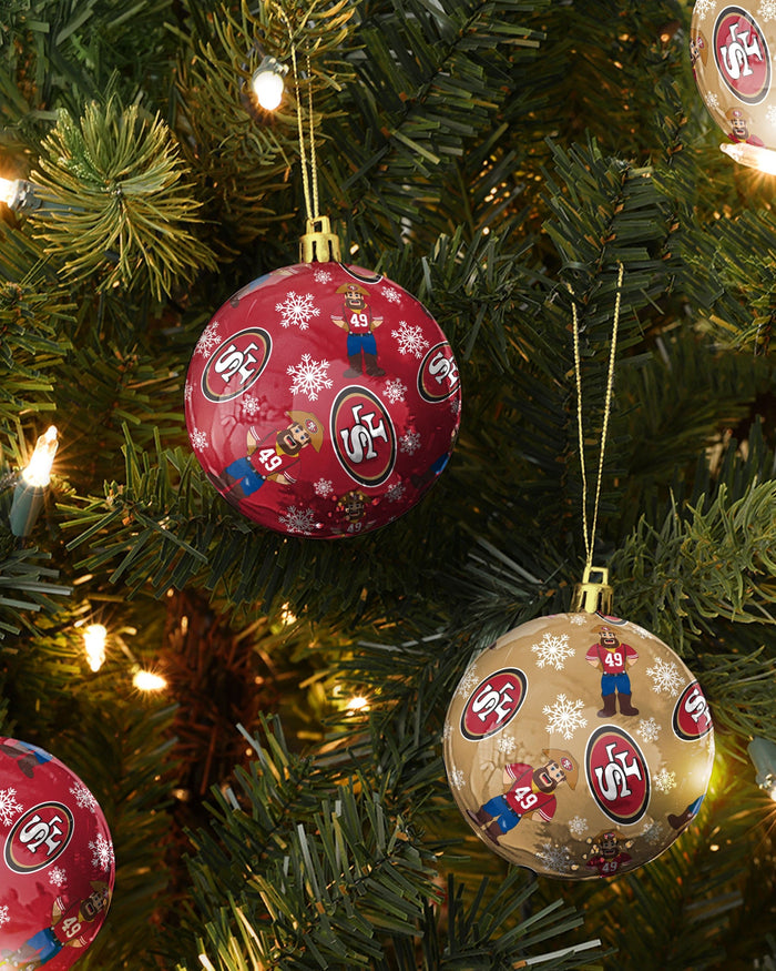 San Francisco 49ers 4 Pack Ball Mascot Ornament Set FOCO - FOCO.com