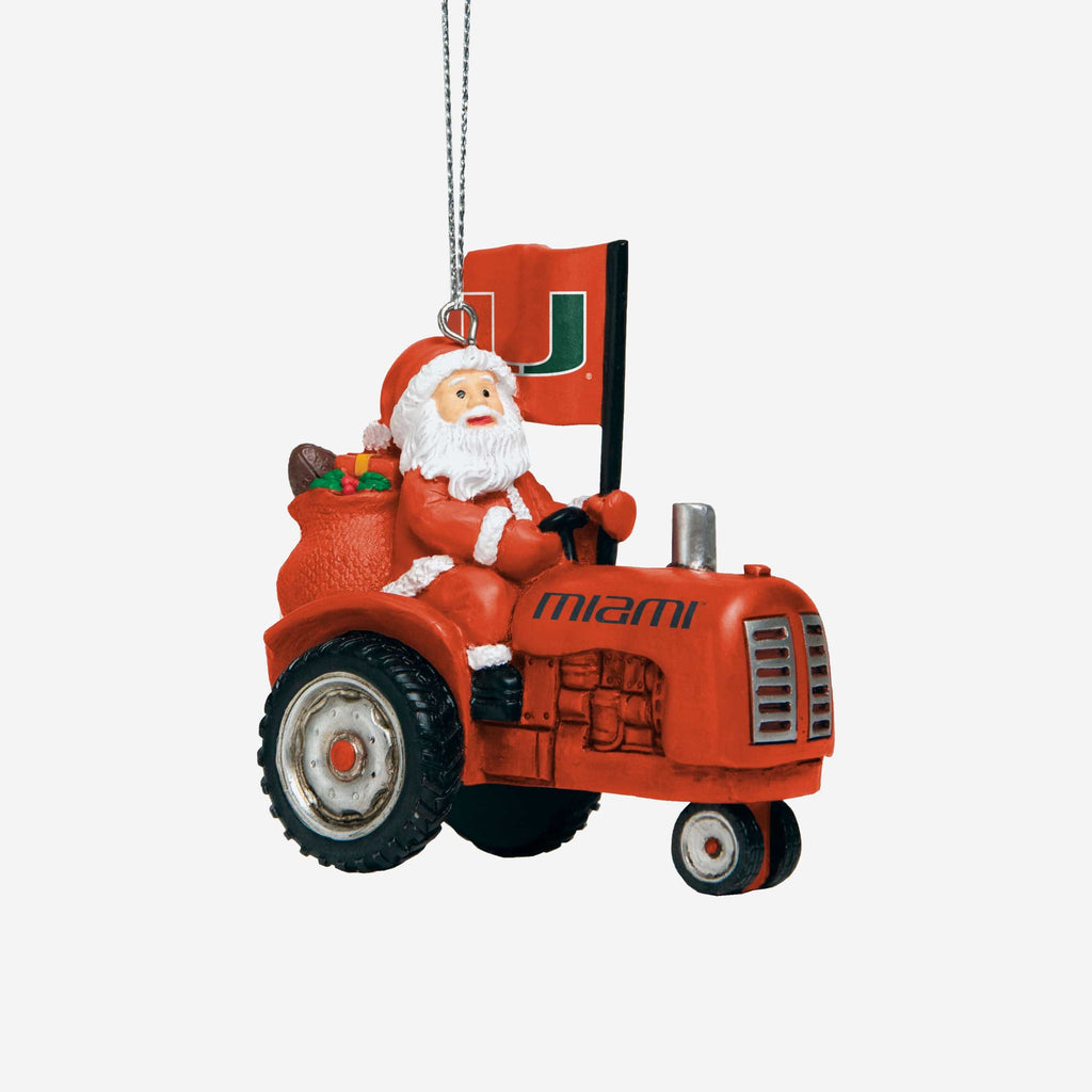 Santa Riding Tractor Miami Hurricanes Santa Riding Tractor Ornament FOCO