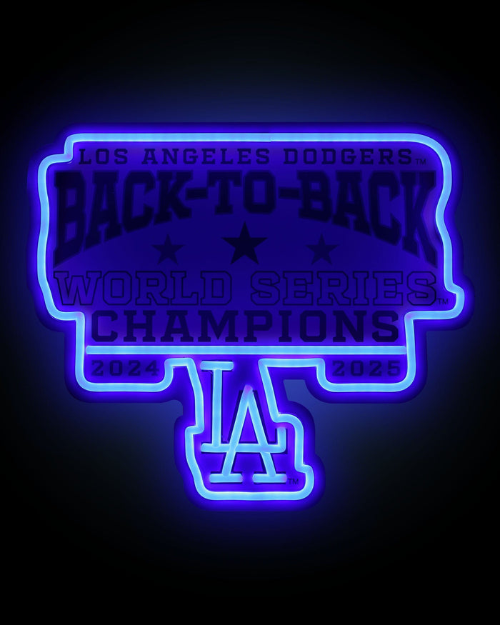 Los Angeles Dodgers 2025 Back To Back World Series Champions Neon Light Up Team Logo Sign FOCO - FOCO.com