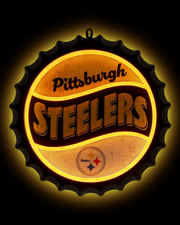 Pittsburgh Steelers LED Neon Backlit Bottle Cap Wall Sign FOCO - FOCO.com