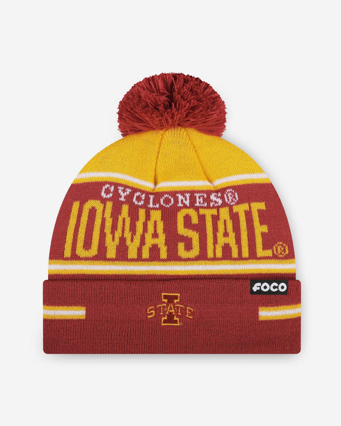 Iowa State Cyclones Big Wordmark Stripe Pom Beanie FOCO - FOCO.com