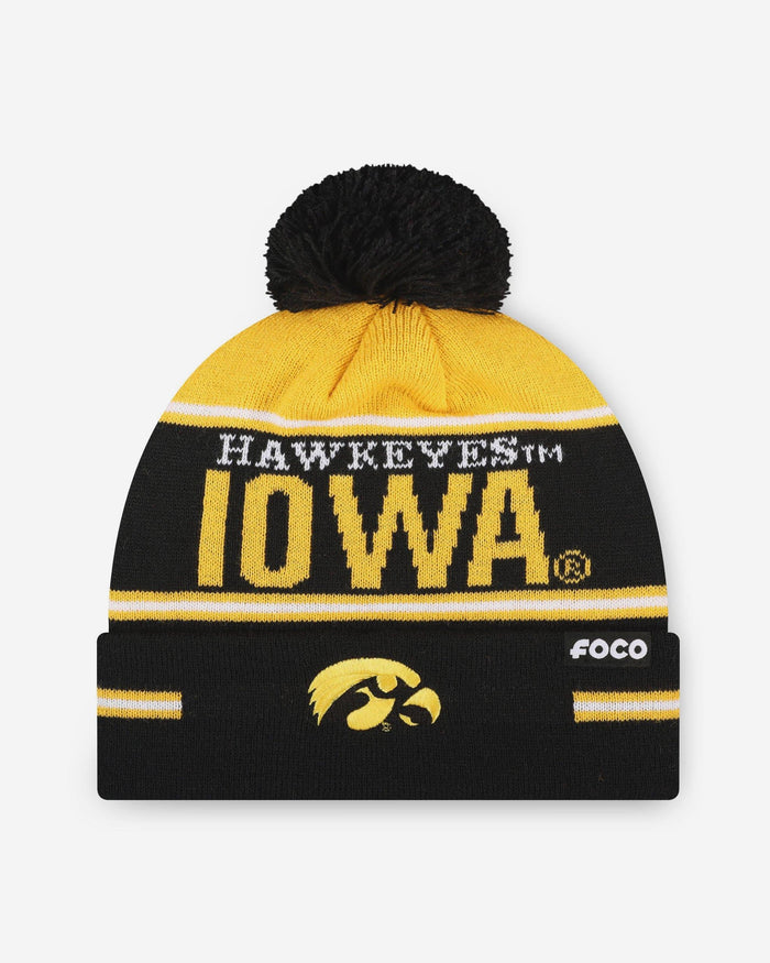 Iowa Hawkeyes Big Wordmark Stripe Pom Beanie FOCO - FOCO.com