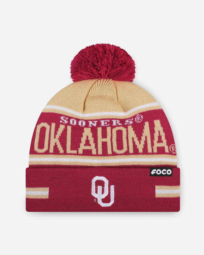 Oklahoma Sooners Big Wordmark Stripe Pom Beanie FOCO - FOCO.com