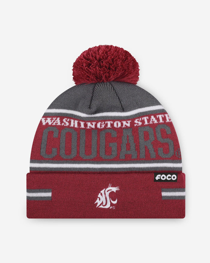 Washington State Cougars Big Wordmark Stripe Pom Beanie FOCO - FOCO.com