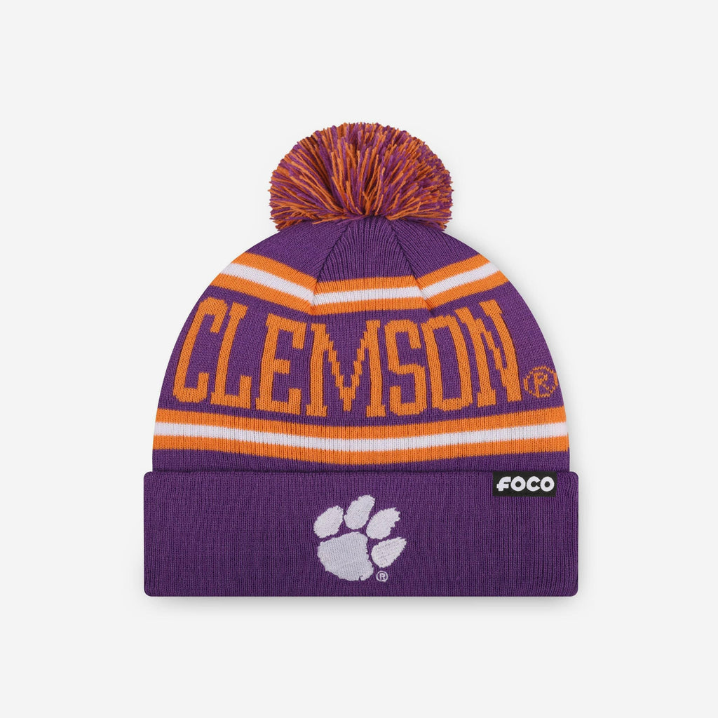 Clemson Tigers Primary Stripe Pom Beanie FOCO - FOCO.com