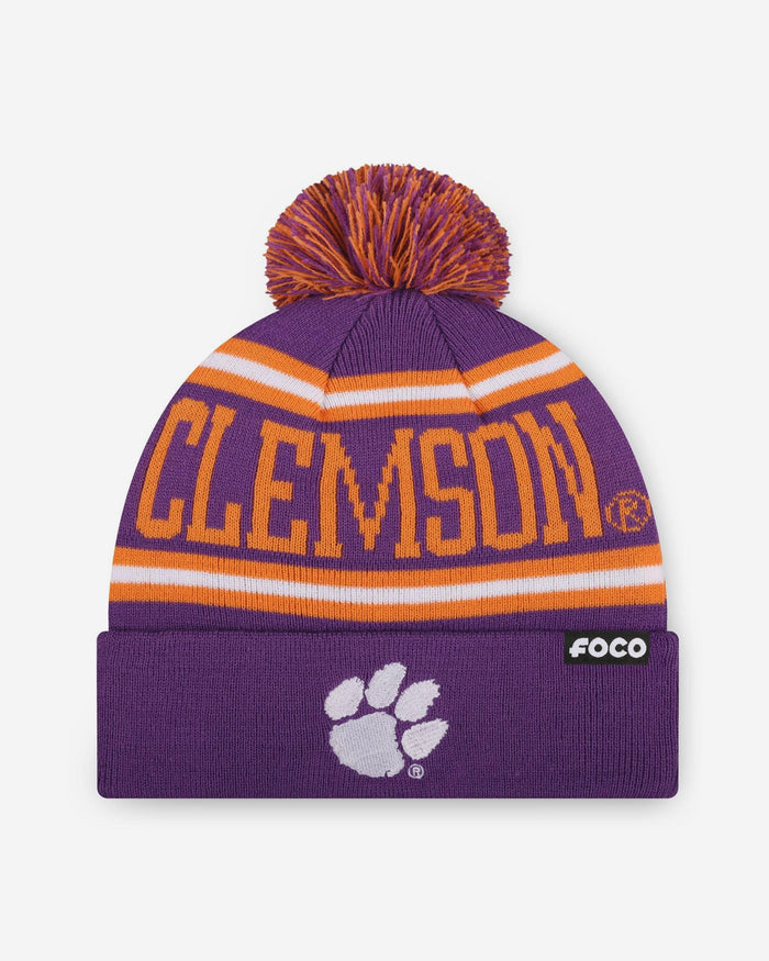 Clemson Tigers Primary Stripe Pom Beanie FOCO - FOCO.com