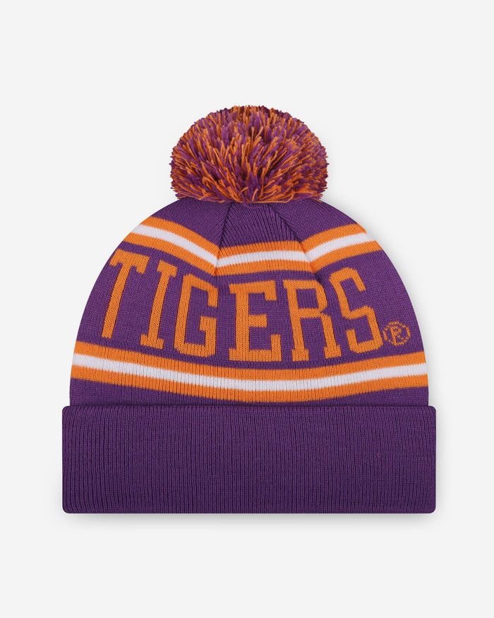 Clemson Tigers Primary Stripe Pom Beanie FOCO - FOCO.com