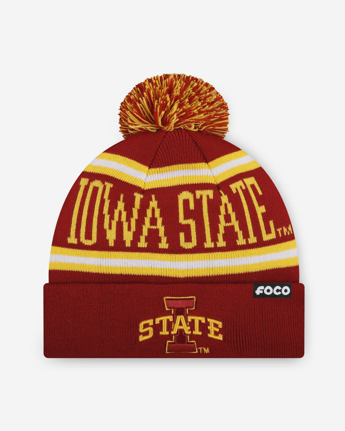 Iowa State Cyclones Primary Stripe Pom Beanie FOCO - FOCO.com