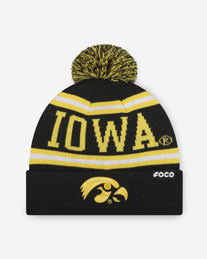 Iowa Hawkeyes Primary Stripe Pom Beanie FOCO - FOCO.com