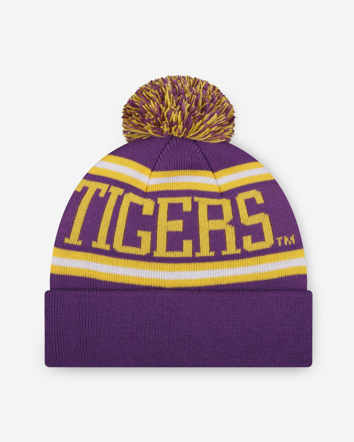 LSU Tigers Primary Stripe Pom Beanie FOCO - FOCO.com