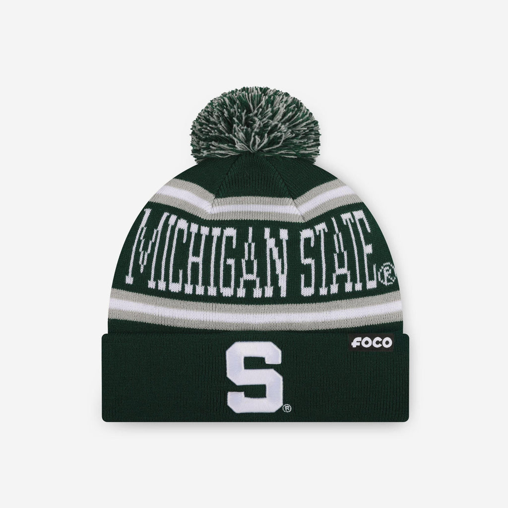 Michigan State Spartans Primary Stripe Pom Beanie FOCO - FOCO.com