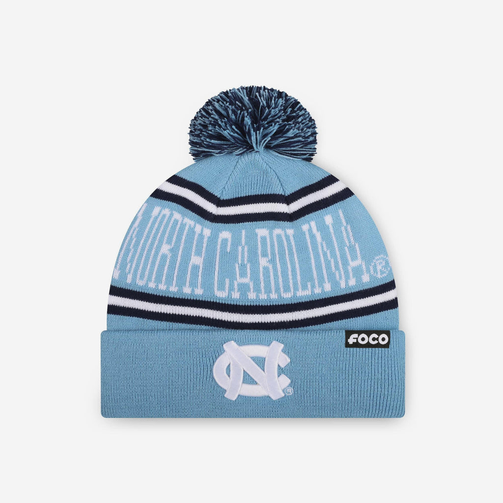 North Carolina Tar Heels Primary Stripe Pom Beanie FOCO - FOCO.com