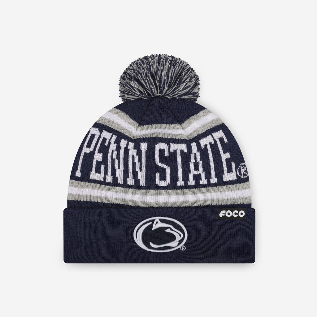 Penn State Nittany Lions Primary Stripe Pom Beanie FOCO - FOCO.com