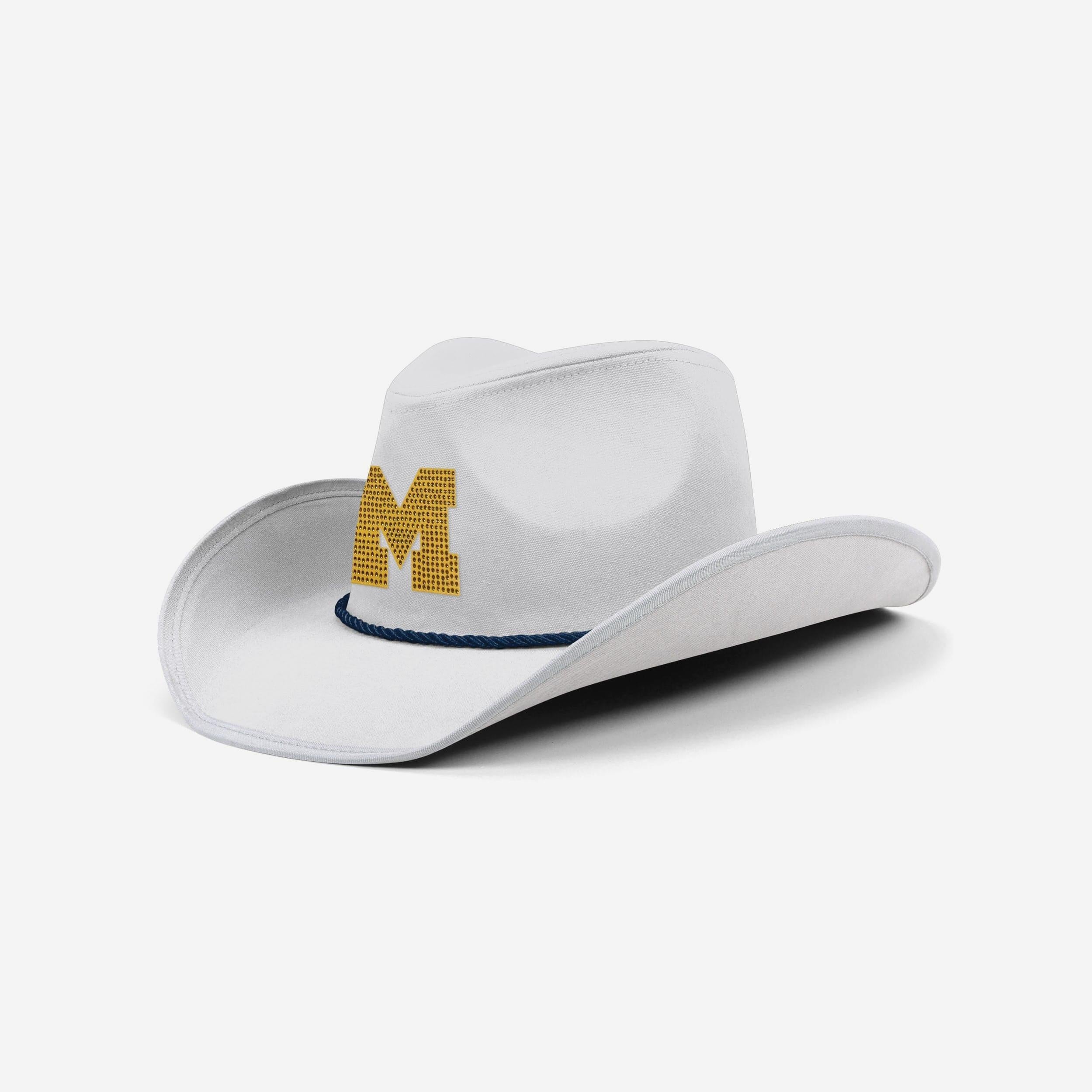Michigan Wolverines White Rhinestone Logo Cowboy Hat FOCO