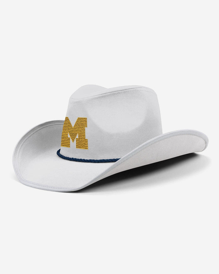 Michigan Wolverines White Rhinestone Logo Cowboy Hat FOCO - FOCO.com