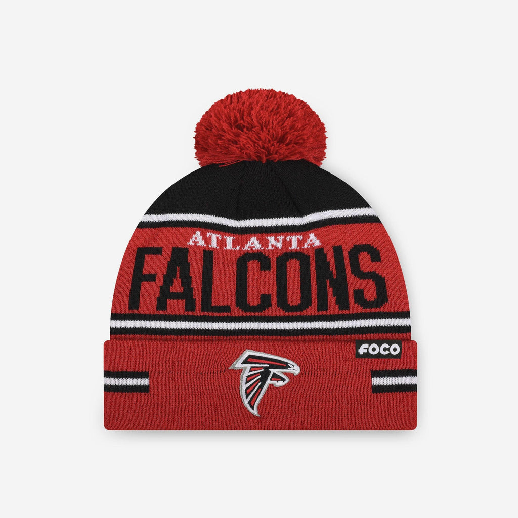 Atlanta Falcons Big Wordmark Stripe Pom Beanie FOCO - FOCO.com