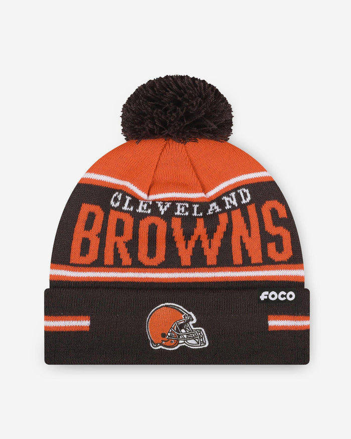 Cleveland Browns Big Wordmark Stripe Pom Beanie FOCO - FOCO.com