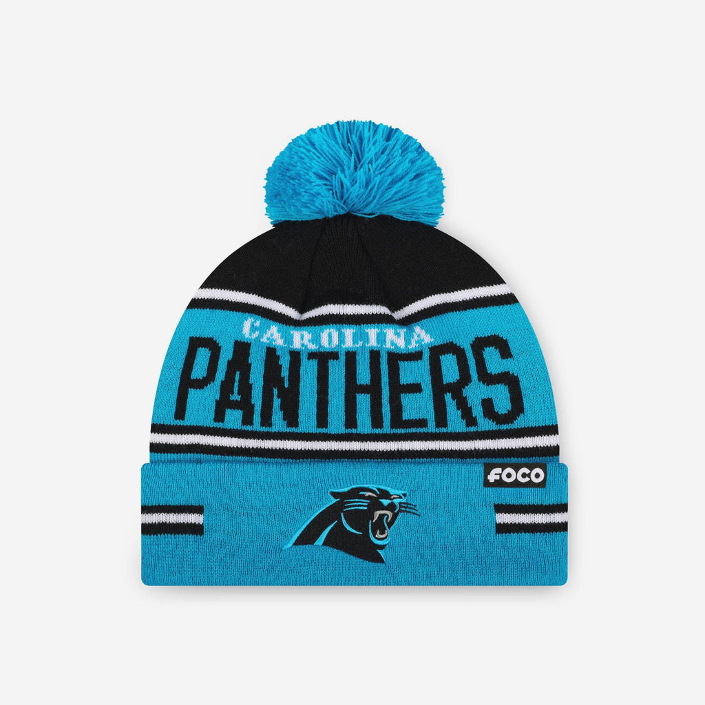 Carolina Panthers Big Wordmark Stripe Pom Beanie FOCO - FOCO.com