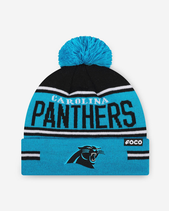 Carolina Panthers Big Wordmark Stripe Pom Beanie FOCO - FOCO.com