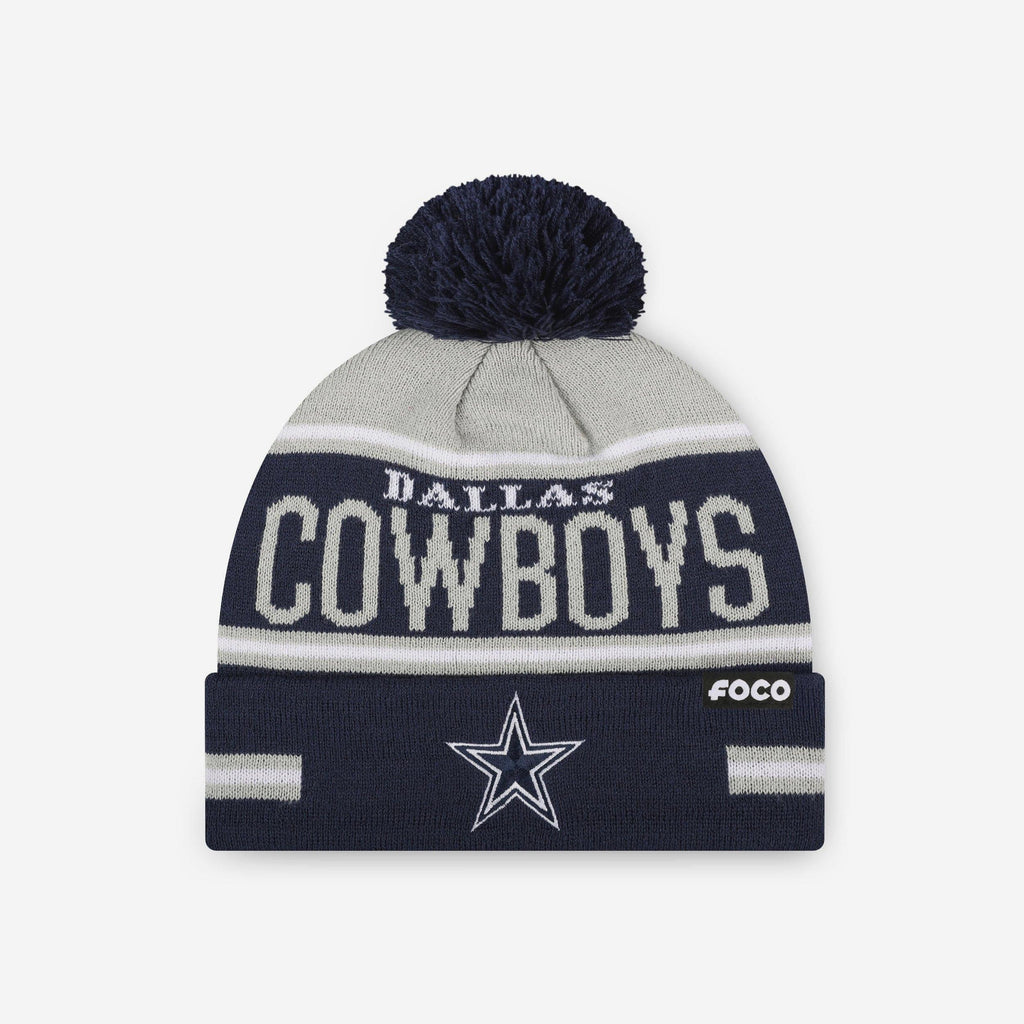Dallas Cowboys Big Wordmark Stripe Pom Beanie FOCO - FOCO.com