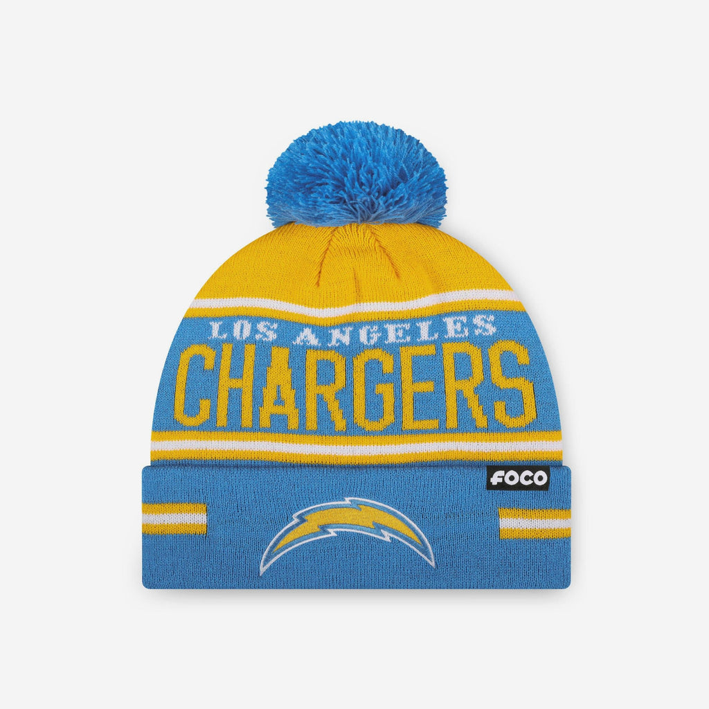 Los Angeles Chargers Big Wordmark Stripe Pom Beanie FOCO - FOCO.com