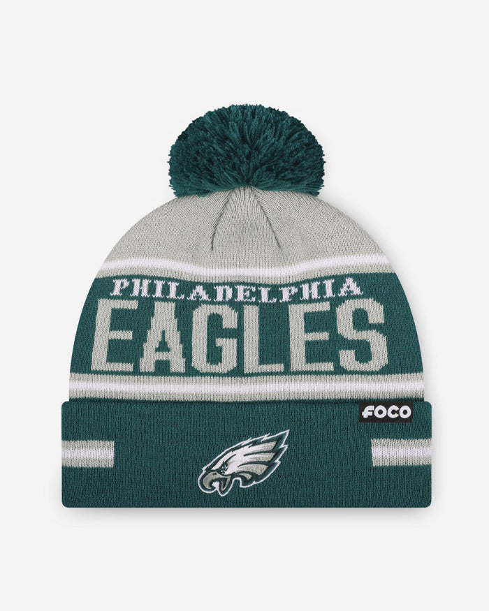 Philadelphia Eagles Big Wordmark Stripe Pom Beanie FOCO - FOCO.com
