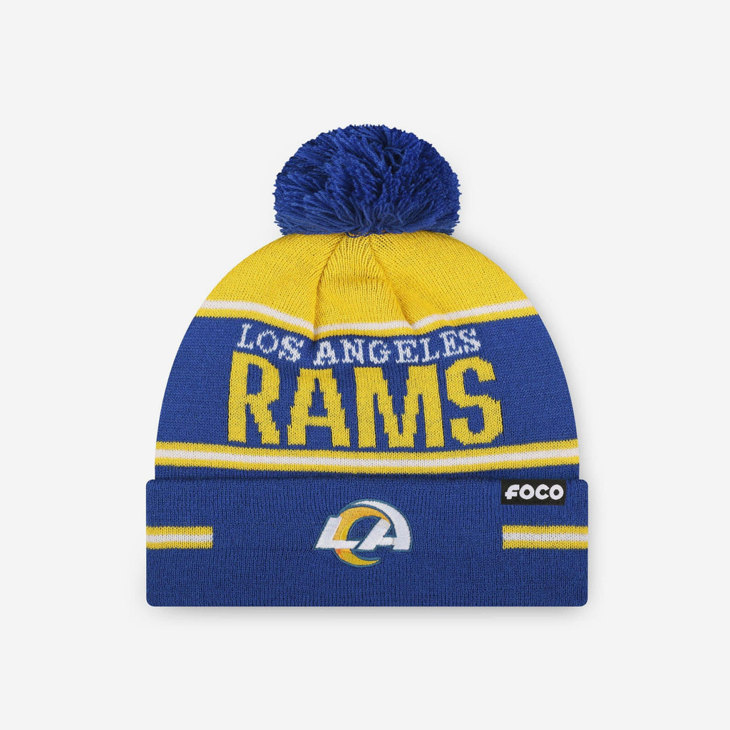 Los Angeles Rams Big Wordmark Stripe Pom Beanie FOCO - FOCO.com