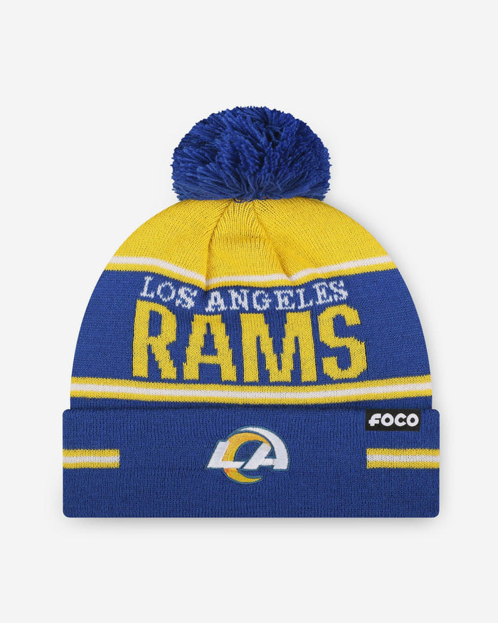 Los Angeles Rams Big Wordmark Stripe Pom Beanie FOCO - FOCO.com