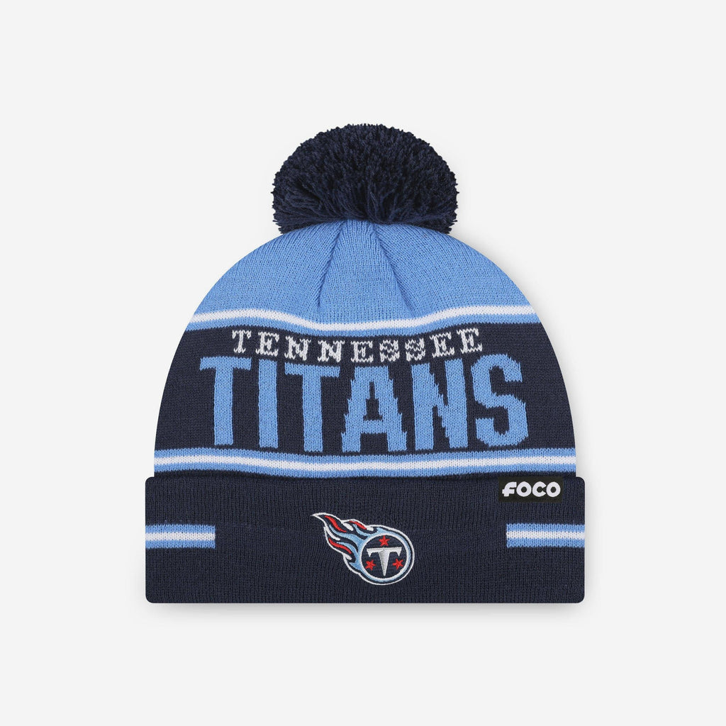 Tennessee Titans Big Wordmark Stripe Pom Beanie FOCO - FOCO.com