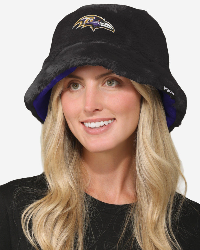 Baltimore Ravens Reversible Faux Fur Bucket Hat FOCO - FOCO.com