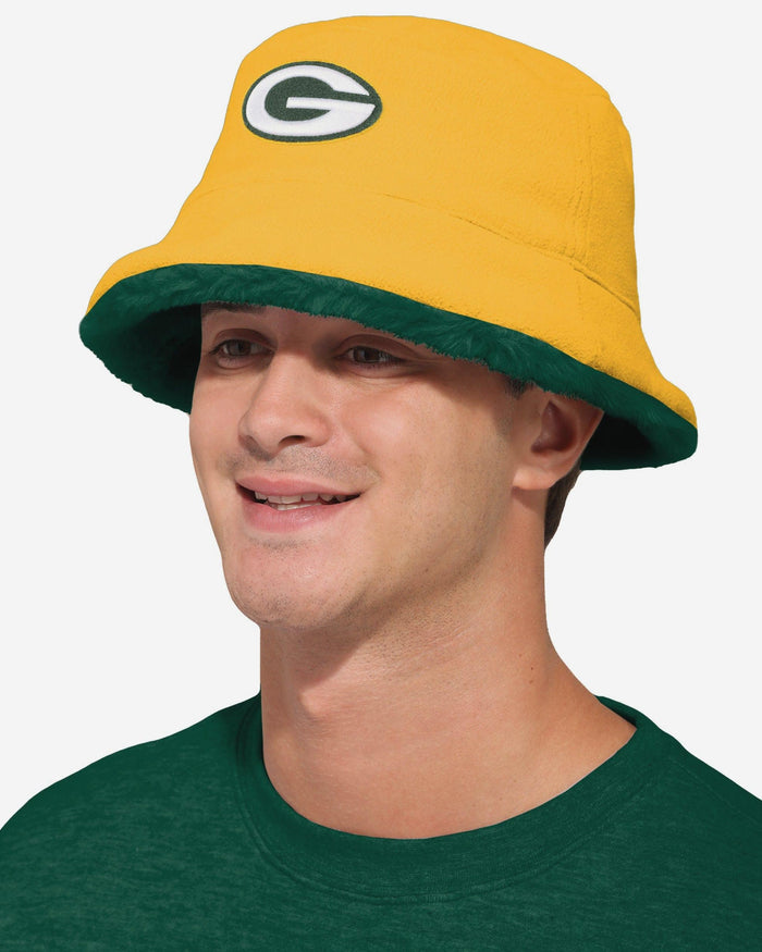 Green Bay Packers Reversible Faux Fur Bucket Hat FOCO - FOCO.com