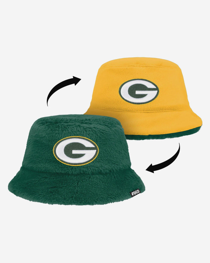 Green Bay Packers Reversible Faux Fur Bucket Hat FOCO - FOCO.com