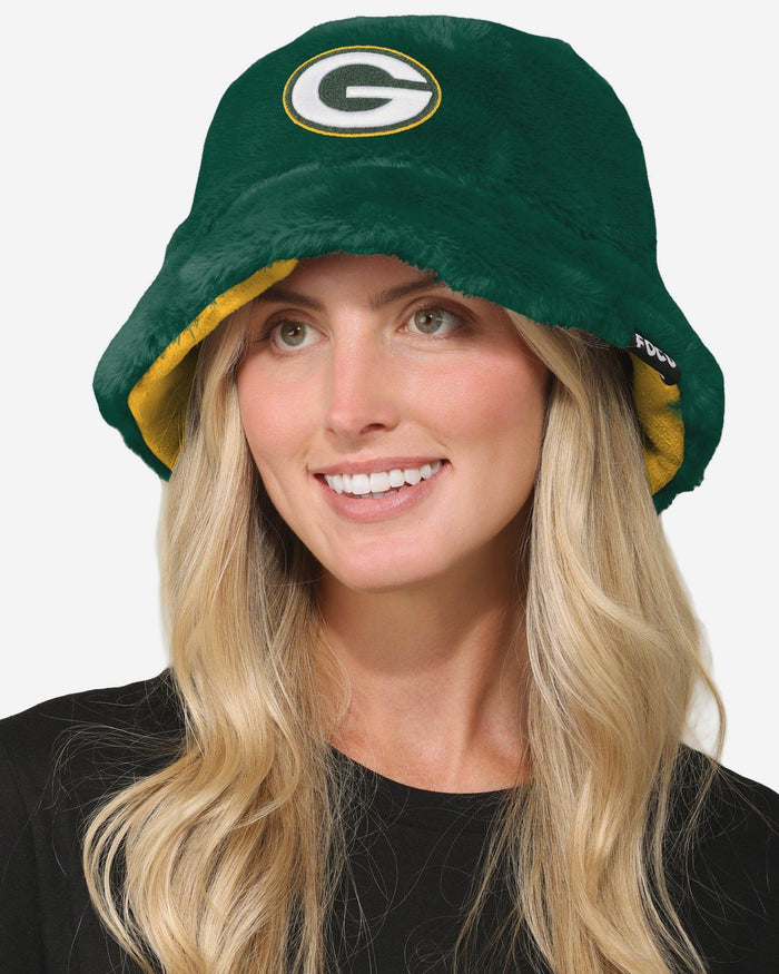 Green Bay Packers Reversible Faux Fur Bucket Hat FOCO - FOCO.com