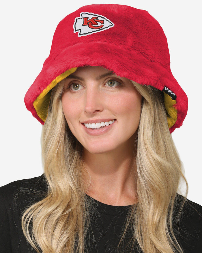 Kansas City Chiefs Reversible Faux Fur Bucket Hat FOCO - FOCO.com