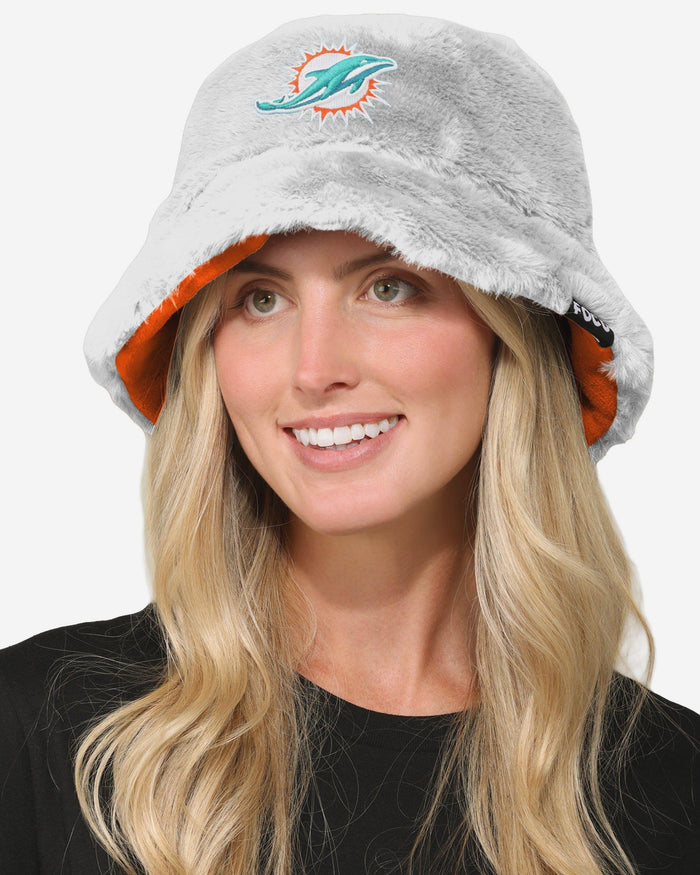 Miami Dolphins Reversible Faux Fur Bucket Hat FOCO - FOCO.com
