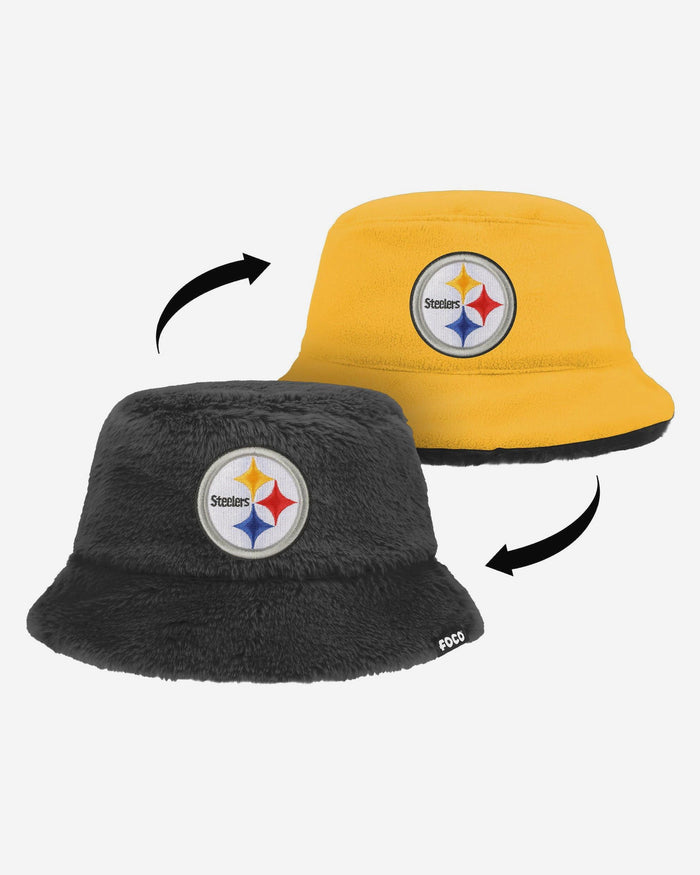 Pittsburgh Steelers Reversible Faux Fur Bucket Hat FOCO - FOCO.com