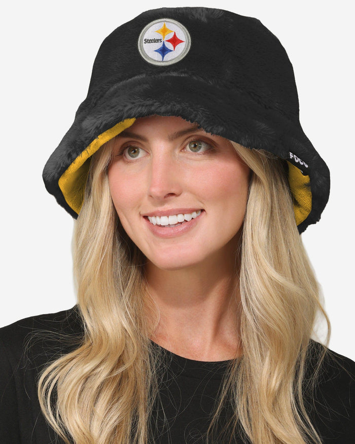 Pittsburgh Steelers Reversible Faux Fur Bucket Hat FOCO - FOCO.com