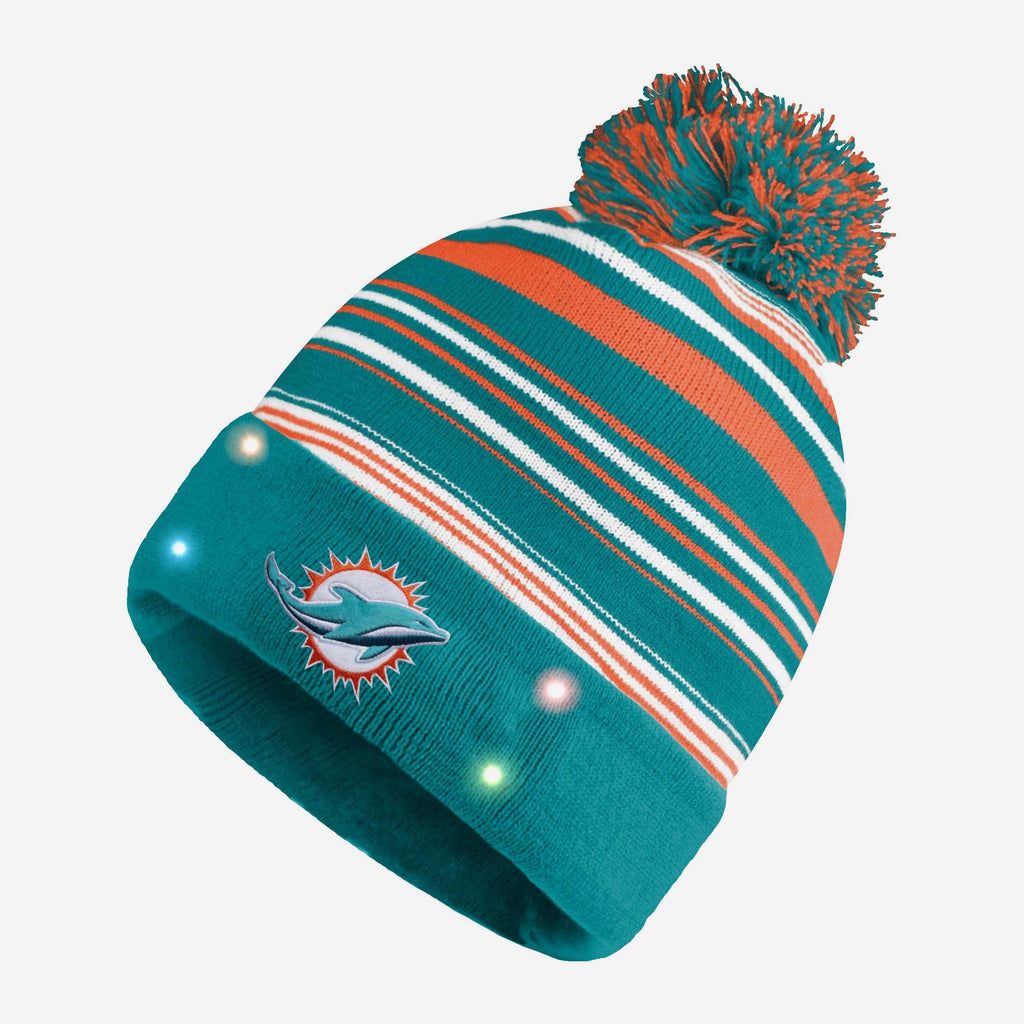 Miami Dolphins Horizontal Stripe Light Up Beanie FOCO - FOCO.com