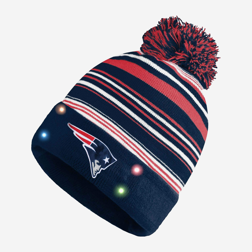 New England Patriots Horizontal Stripe Light Up Beanie FOCO - FOCO.com