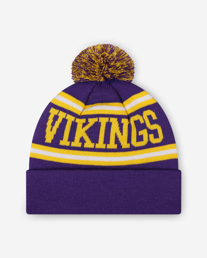 Minnesota Vikings Primary Logo Stripe Pom Beanie FOCO - FOCO.com