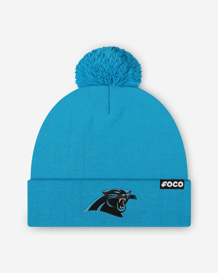 Carolina Panthers Basic Primary Logo Pom Beanie FOCO - FOCO.com