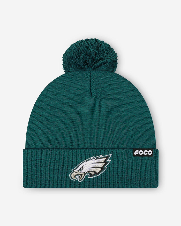 Philadelphia Eagles Basic Primary Logo Pom Beanie FOCO Midnight Green - FOCO.com