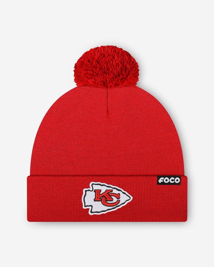 Kansas City Chiefs Basic Primary Logo Pom Beanie FOCO Red - FOCO.com