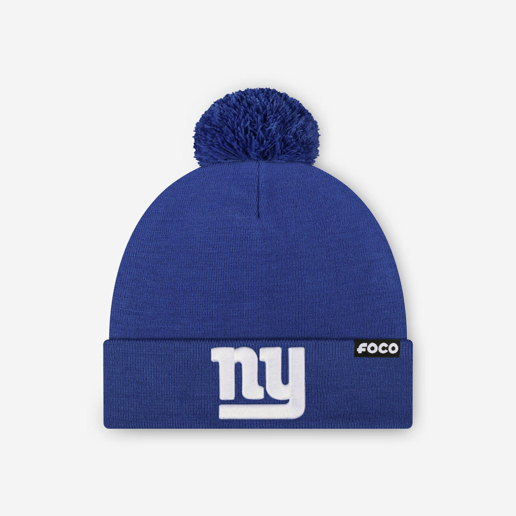 New York Giants Basic Primary Logo Pom Beanie FOCO Royal - FOCO.com