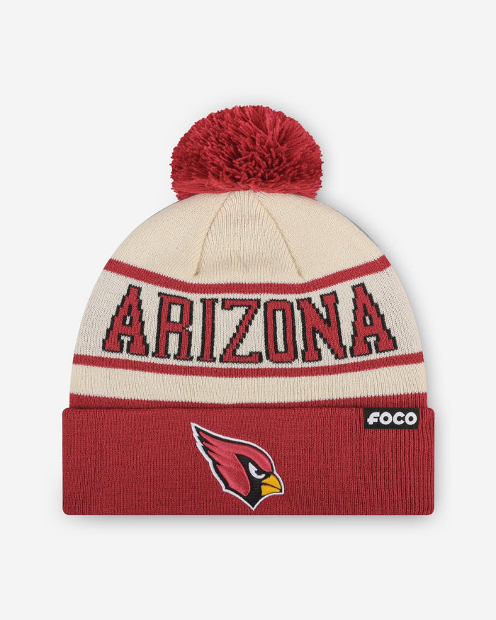 Arizona Cardinals Heritage Stripe Primary Logo Pom Beanie FOCO - FOCO.com