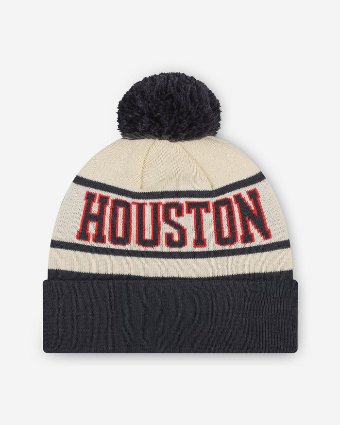 Houston Texans Heritage Stripe Primary Logo Pom Beanie FOCO - FOCO.com